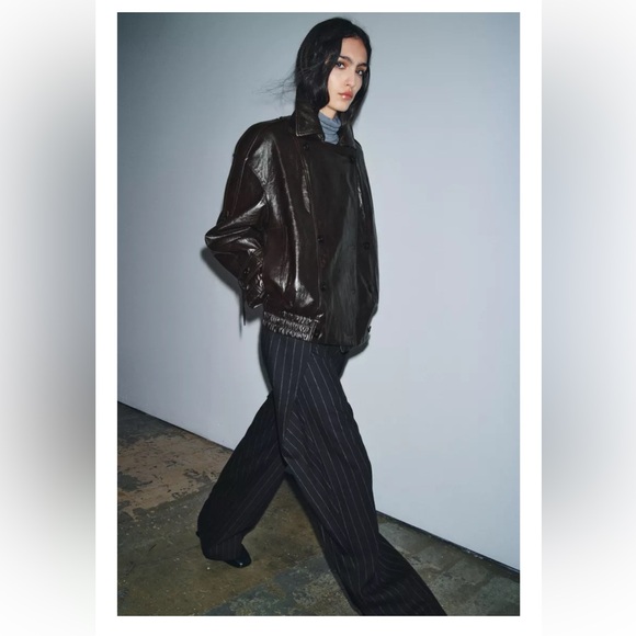 Zara ZW COLLECTION WOOL PINSTRIPE PANTS Sz L - Picture 8 of 12